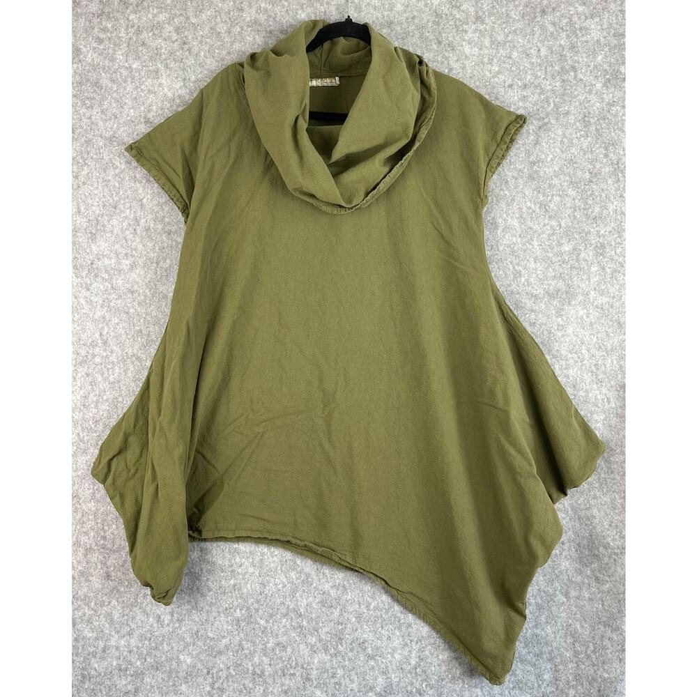 Simply Cotton Cecilia Nathal Tunic Womens Small Green Lagenlook Asymmetrical
